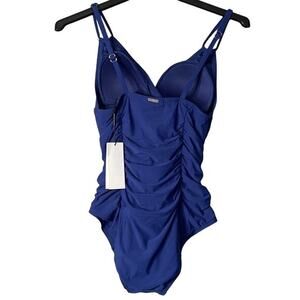 Calvin Klein Bathing Suit Womens Size 6 One Piece Blue Ruche SPF Molded NWT